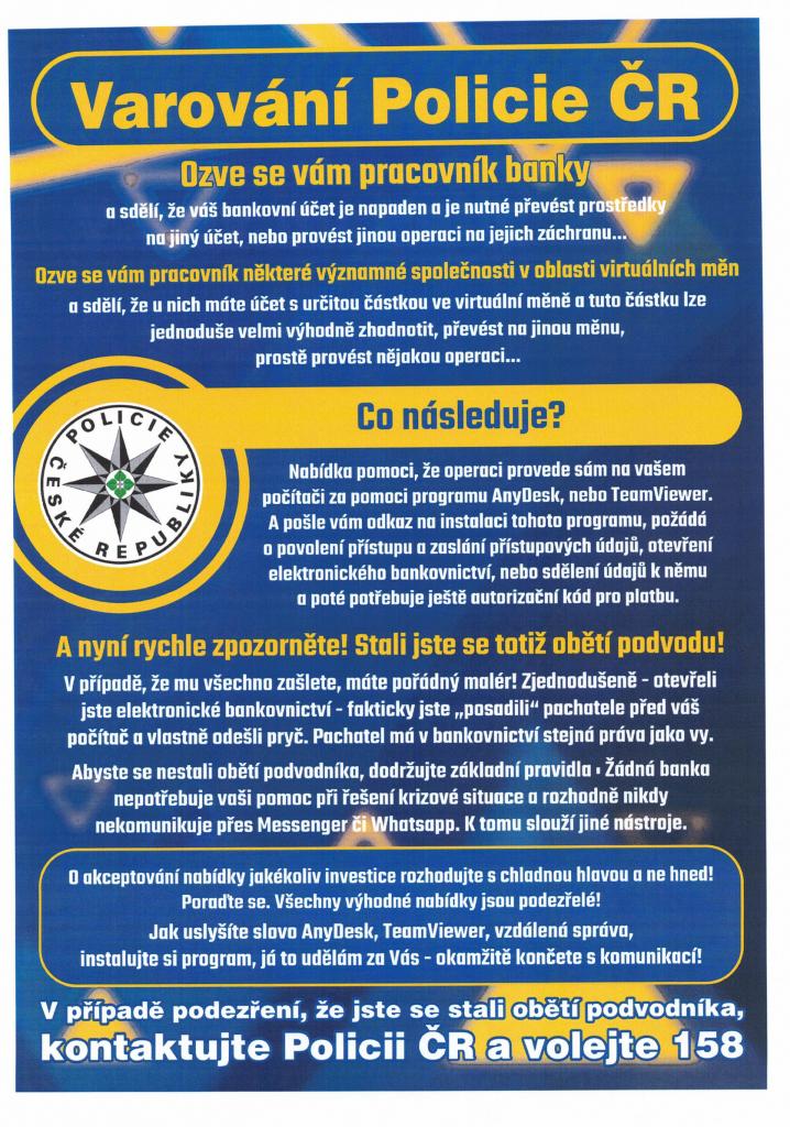 VAROVÁNÍ POLICIE ČR