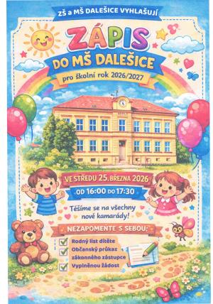 Zápis do MŠ Dalešice pro školní rok 2026.2027